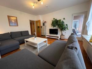 uma sala de estar com um sofá e uma mesa em Dill Apartment Pleinfeld I em Pleinfeld