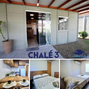 eine Collage mit drei Bildern eines Hauses in der Unterkunft Chalé do Litoral in Penha