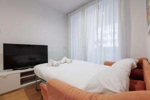 Habitación con 2 camas, TV y sofá. en PrimoPiano - Principe, en Milán