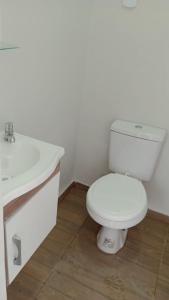 a bathroom with a white toilet and a sink at UM POUCO DE NATUREZA NO LAR in Manaus
