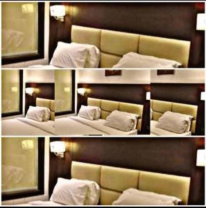 two pictures of a bed in a room at Hotel namo in Alwar