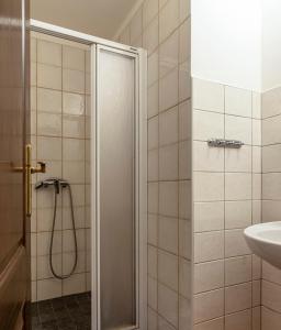 a bathroom with a shower and a sink at Hájenka Knížecí Pláně in Borová Lada