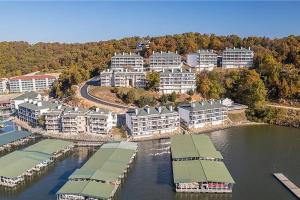 an aerial view of a resort on the water at Waters Edge in Lake Ozark