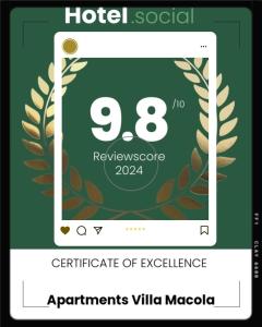 a screenshot of the certificate of excellence for a hotel at Apartments Villa Macola in Trogir