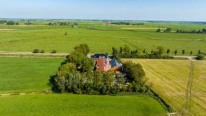 an aerial view of a house in the middle of a field at Camping pod Lyts Dekema 1 in Baard