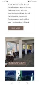 a screenshot of a website with a picture of a restaurant at Hotel Manali Jain Cottage in Manāli