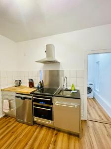 a kitchen with a sink and a counter top at Zentrales Apartment mit großer Terrasse in Braunschweig