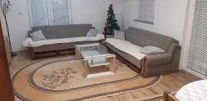 a living room with two couches and a christmas tree at LUX APARTMENT in Banja Luka