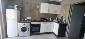 a kitchen with a washing machine and a refrigerator at 20 Fisant Cottage in Cape Town