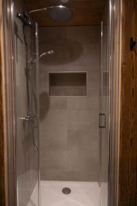 a shower with a glass door in a bathroom at Laltizoard in Briançon