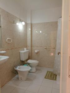 a bathroom with a toilet and a sink at Apart Mirador del lago- Solo para adultos in Las Rabonas