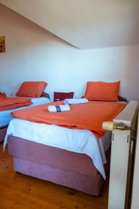 2 Betten in einem rot-blauen Zimmer in der Unterkunft Guesthouse Nevenko in Kupres + 45 Fotos