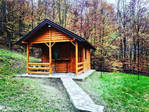 a wooden cabin in the middle of a forest at Brvnara in Arandelovac