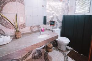 a bathroom with a sink and a toilet at La Serena Hostel in Pipa