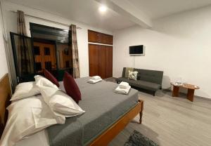 a living room with a bed and a couch at Mountain View Star in Estreito da Calheta