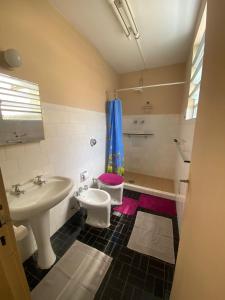 a bathroom with a sink and a toilet at Apartamento no coração de Petrópolis in Petrópolis