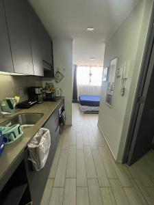 a kitchen with a sink and a counter top at Departamento en Santiago centro cerca de movistar arena, Caupolican in Santiago