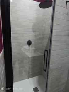 eine Dusche mit Glastür und WC in der Unterkunft Blu room in Taranto