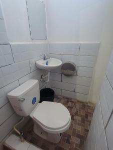 een badkamer met een toilet en een wastafel bij Hospedaje San Antonio in Danlí