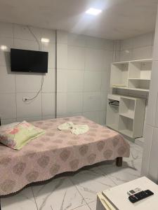 a room with a bed and a tv on the wall at Pousada Piscinas Naturais in Porto De Galinhas