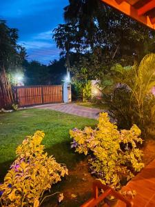 ミリッサにあるAkash Villaの夜の庭の花の庭園