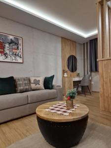 sala de estar con sofá y mesa de centro en Apartman 318 - Sunčana Planina, en Kopaonik