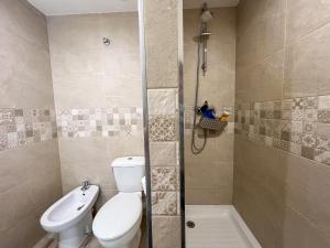 La salle de bains est pourvue d'une douche et de toilettes. dans l'établissement Karola cosy, à Benidorm