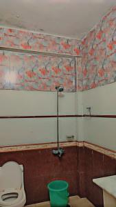 łazienka z toaletą i zielonym wiadrem w obiekcie Rashk e Qamar w mieście Murree