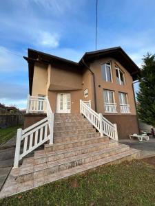 a house with stairs in front of a house at VILLA M Rustic & Spa in Slatina Varoš