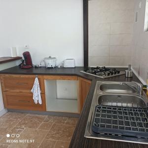 a kitchen with a sink and a stove top oven at Maison proche Chemin des Anglais in Saint-Denis