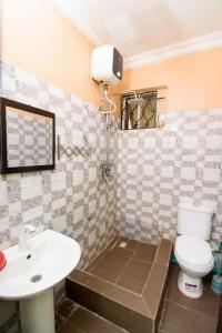 a bathroom with a toilet and a sink at D'Tavern Apartment in Ibadan