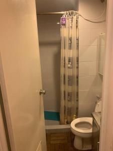 a small bathroom with a toilet and a shower at Apartmen 1BR di Surabaya timur in Surabaya