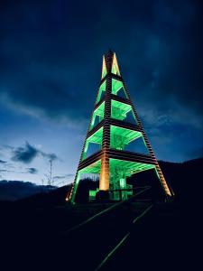 a christmas tree is lit up at night at Penzion pod Brehom in Terchová