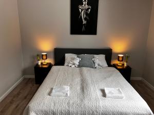 Posteľ alebo postele v izbe v ubytovaní Apartamenty Czarna Perła
