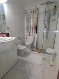 a bathroom with a shower and a toilet and a sink at ROOMS Beach 5 MIN Playa in Alicante