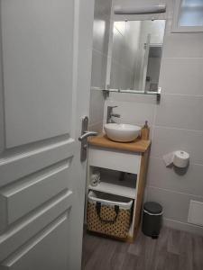 a bathroom with a sink and a mirror at Studio 5min aéroport d'Orly 2 lits in Athis-Mons