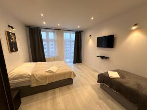 TV a/nebo společenská místnost v ubytování Apartamenty KTW CENTRAL STATION