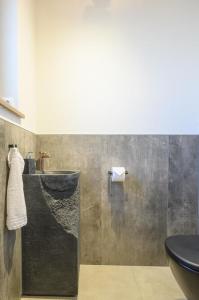 翁特拉梅爾高的住宿－Wetzstoa Chalet in Unterammergau mit Sauna und Whirlpool，一间带水槽和卫生间的浴室
