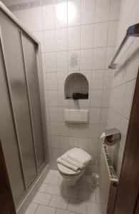 a bathroom with a toilet and a shower at Neufangbauer, Familie Sabine und Peter Hauser in Dorfgastein