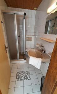 un baño con ducha y lavabo en Neufangbauer, Familie Sabine und Peter Hauser, en Dorfgastein 55 fotos más