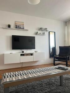 a living room with a tv and a couch at Genex 37 in Novi Beograd