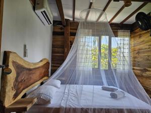 1 dormitorio con 1 cama con mosquitera en Natyva House en Guachaca