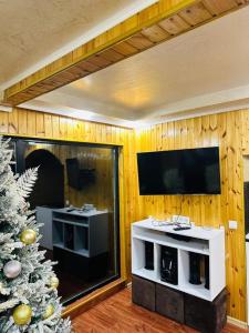 Sala de estar con árbol de Navidad y TV en Sky Lipa, en Khulo