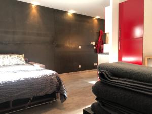 Ένα ή περισσότερα κρεβάτια σε δωμάτιο στο Studio terrasse proche parc technologique