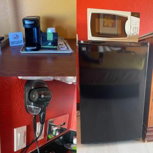 a microwave sitting on top of a refrigerator at Morning Star Inn in Anson