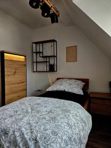 a bedroom with a large bed and a window at Vila Citadella in Svitavy