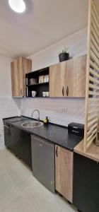 a kitchen with a sink and a counter top at Portovaradin in Petrovaradin