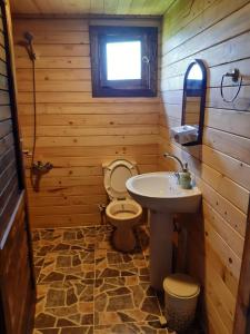 a bathroom with a toilet and a sink at Ağva Bungalov Adult Only in Sile