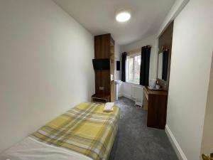 Cette petite chambre comprend un lit et une télévision. dans l'établissement Gainsborough Lodge, à Horley