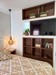 1 dormitorio con TV de pantalla plana y 1 cama en ÁTICO EXCLUSIVO EN EL CENTRO DE GRANADA, en Granada